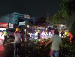 Piket Patroli Polsek Sukmajaya Segera Bertindak di Lokasi Kecelakaan Pohon Tumbang