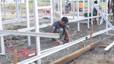 Satgas Gulbencal Kodam IM Bangun Huntara Korban Banjir di Pidie Jaya